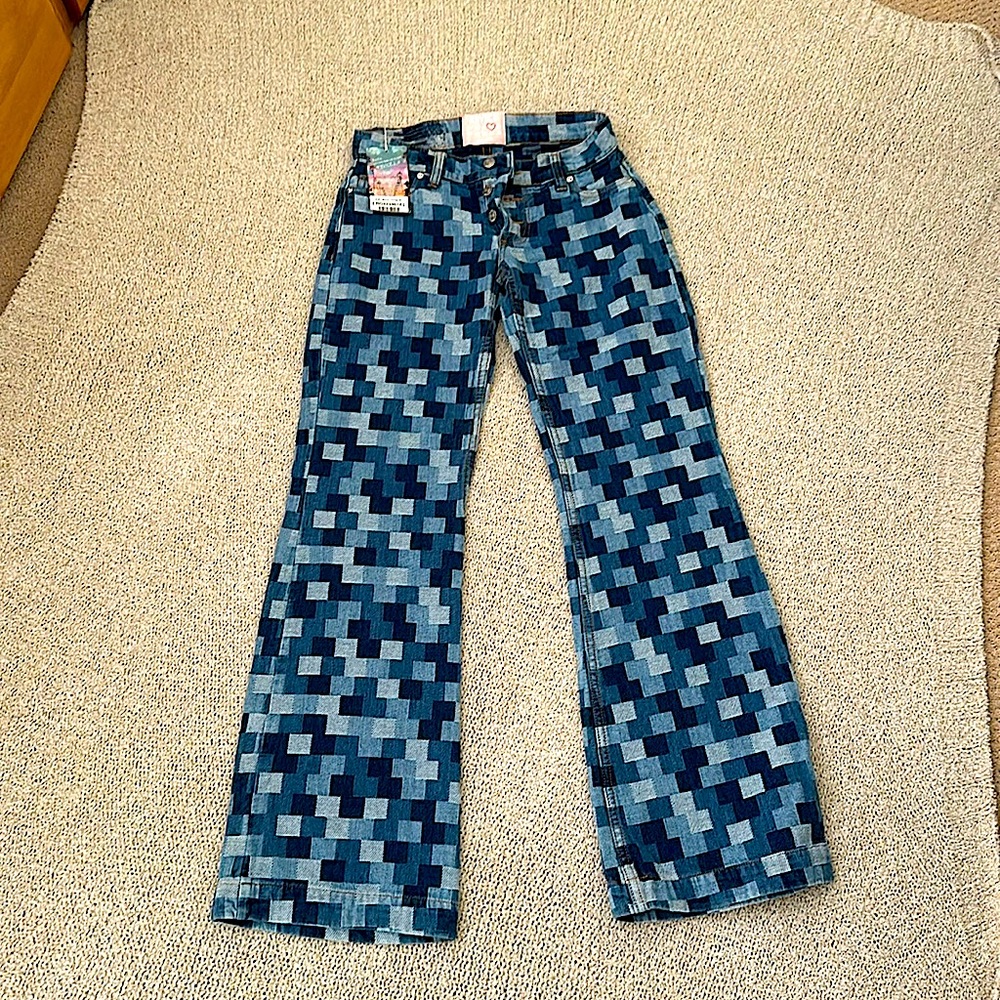 NEW- REVICE Multi-Checkered Low Rise Jeans size 26